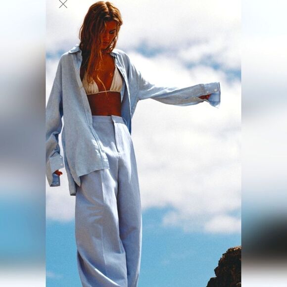 Zara Tops - ZARA Basic Oversized shirt linen Lapel collar and long cuffed sleeve Size Medium